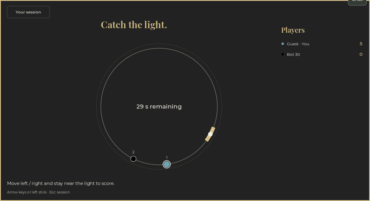Orbit: players follow a target around the circle.